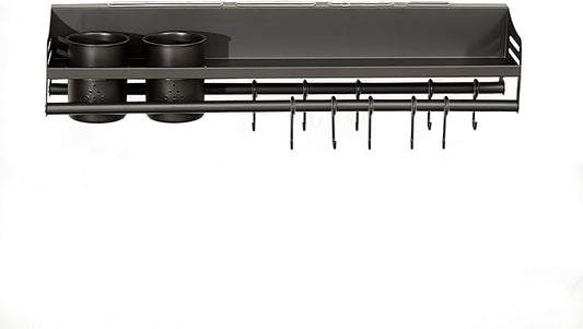 utensil hanger, wall mounted kitchen rail with hooks, waterproof hooks for kitchen utensils, easy installation without drilling (15.8 inches, Cups, 2)