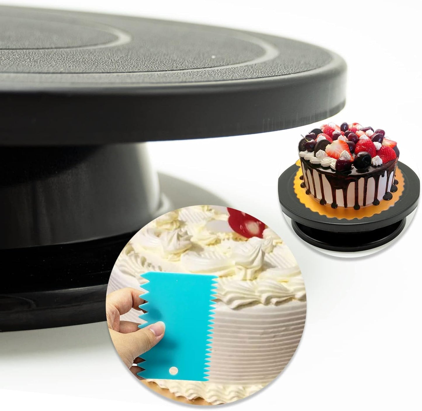 11”Rotate Turntable Sculpting Wheel Revolving Cake Turnable Black Painting Turn Table Stand for Paint Spraying Spinner,with 3 Scraping Tools-Spray Painting Spinner, Cake Decorating, DIY Projects