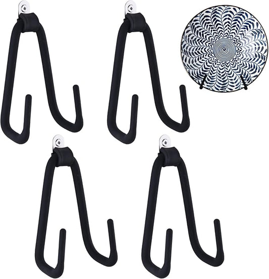 Wall Plate Hangers for 6-12 inches Plate, Adjustable Plate Stand Holder, Silicone Coating Vertical Plate Display, Black Small Size 4 Pack