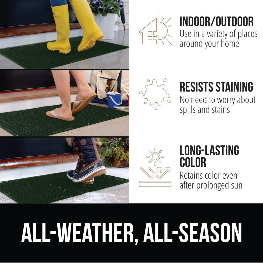 GORILLA GRIP Front Door Mat, 35x23, Indoor Outdoor Ultra Absorbent HydroAbsorb Doormat, Absorbs Up to 5.7 Cups of Water, Stain and Fade Resistant, Rubber Backing Doormats, Captures Dirt, Green