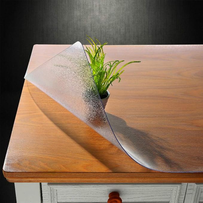 NECAUX Custom 24 x 51 Inch Frosted Table Cover Protector, 1.5mm Thick Plastic Water Resistent Heavy Duty Desk Pad Mat Non-Slip Tablecloth Protector for Coffee Table Sofa Table, Media Stand, Countertop
