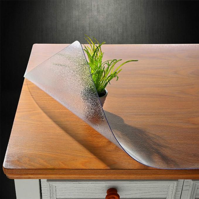 NECAUX Custom 42 x 72 Inch Frosted Table Cover Protector, 1.5mm Thick Wood Grain Transparent Table Pad Non-Slip Tablecloth Plastic Protective Pad for 6 Foot Dining Room Table, Meeting Table