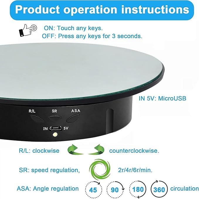 QINMAY 360 Degree Rotating Display Stand,360 Degree Photography Turntable with Remote Control,5 PVC Backgrounds,Battery/USB Power Supply for Photography Product Shows