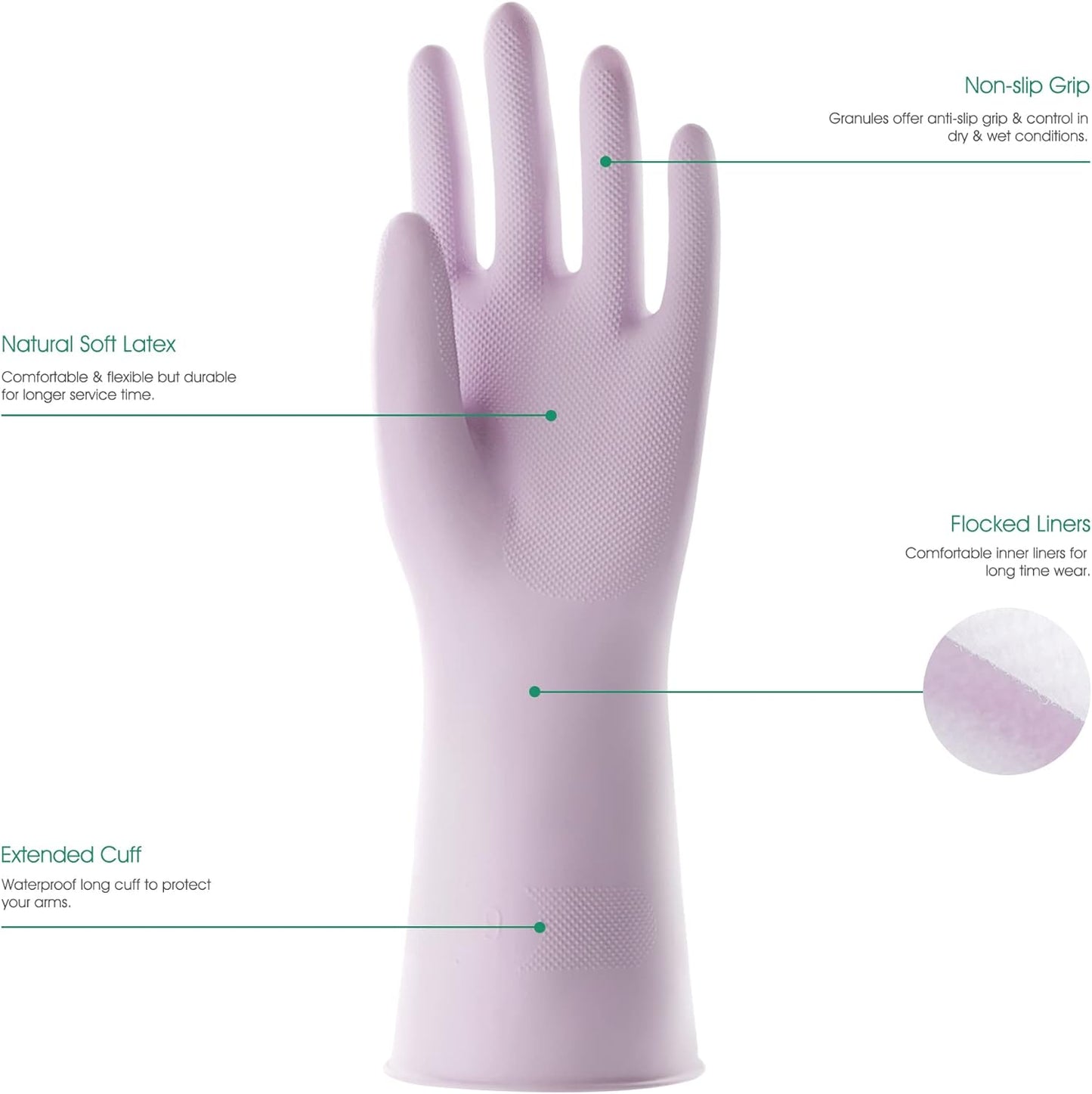COOLJOB Large Household Rubber Gloves with Cotton Liner & Non-slip Grip, Waterproof Long Lasting Dishwashing Gloves for Kitchen & Bathroom Cleaning, Purple, 1 Pair