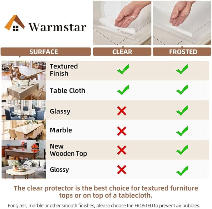 Warmstar Clear Table Cover Protector 60 x 108 Inch,1.5mm Thick Plastic Table Cover Rectangle,PVC Clear Table Protector,Desk Protector Mat for Kitchen, Dresser, Writing Desk，Dining Room Table