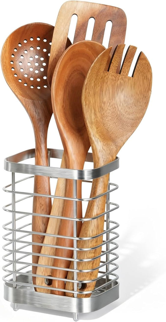 Utensil Holder, Stainless Steel Utensil Drying Rack for Kitchen Counter, Silverware Cutlery Flatware Holder Forks, Knives, Spoons, Chopsticks Organizer (Silver)