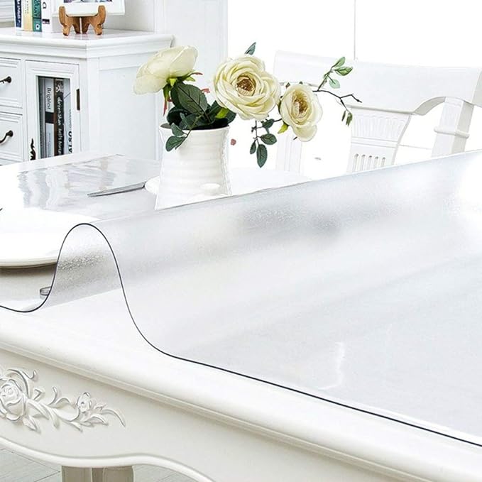 NECAUX Custom Wood Grain Table Cover - 46 x 80 Inch, 1.5mm Thick Frosted Transparent Pad with Non-Slip Protective Feature for Dining, Living Room, Conference Tables