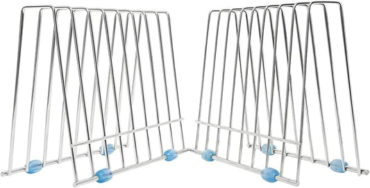 IDEATECH 2 Pack Reusable Storage Bags Rack, Drying Rack for Gallon/Sandwich/Snack Food Bags, Kitchen Stainless Stand for Silicone Baggies Dryer, File Organizer Desktop Storage Book Shelf (2*Sliver)