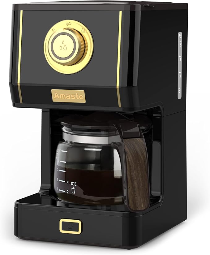 Amaste Coffee Maker, 25 Oz Drip Retro Style Coffee Machine with Glass Coffee Pot with Reusable Coffee Filter & Three Brewing Modes, Warming Plate, CM 1003AE-Black