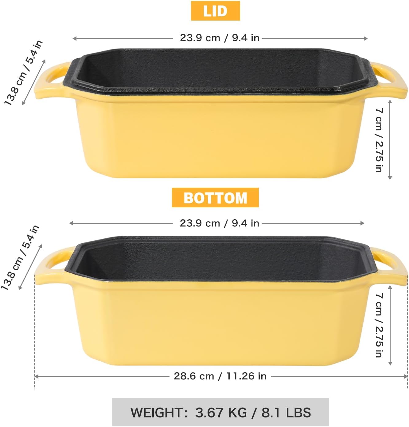 Bread Pan Cast Iron Loaf Pan with Lid Bread Loaf Pan 9x5 Inch Loaf Pan Enameled Cast Iron Sourdough Loaf Pan, Yellow