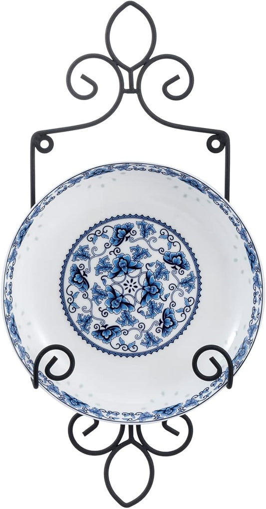 MyGift Wall-Mounted Vertical Single Plate Holder Rack with Vintage Black Metal Decorative Scrollwork Design, Holds Plates Up To 8 Inches