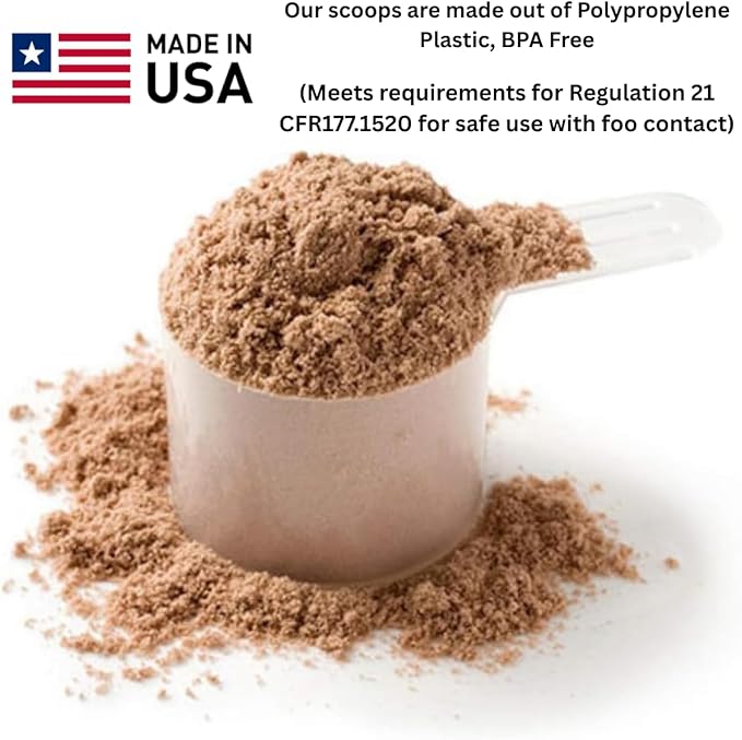 Plastic Measuring Scoop, (70 cc | 4.73 tbsp | 2.37 fl oz. | 70 mL) Long Handle Spoons for Powders, Granules, Coffee, Pet Food, Baking Supplies, Protein and Other Dry Goods, BPA Free (Set of 3)