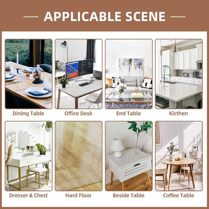Warmstar Clear Table Cover Protector 20 x 36 Inch,1.5mm Thick Plastic Table Cover Rectangle,PVC Clear Table Protector,Desk Protector Mat for Kitchen, Dresser, Writing Desk，Dining Room Table