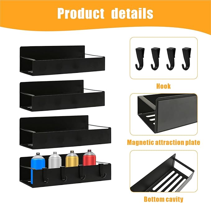 4 Pcs Magnetic Aerosol Spray Can Holder, Steel Magnet Spray Toolbox Bottle Holder Rack Mechanic Paint Can Organizer Tool Box Storage Rack for Garage Home Workspace