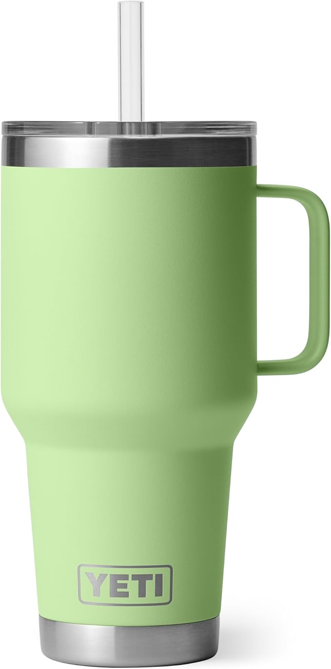 YETI Rambler 35 oz Tumbler with Handle and Straw Lid, Travel Mug Water Tumbler, Vacuum Insulated Cup with Handle, Stainless Steel, Key Lime