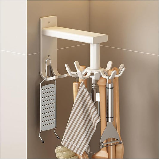 Kitchen Utensil Hanger - Retractable Spatula Rack & Spoon Holder, Wall Mount, White