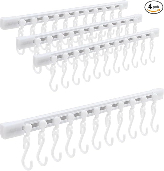 Kitchen Utensil Hanging Rack - Hooks for Kitchen Utensils, No Drilling Wall Mounted Utensils Holder, Kitchen Rail Rack with 10 Hooks Hanger for Bedroom Bathroom (Pack of 4)