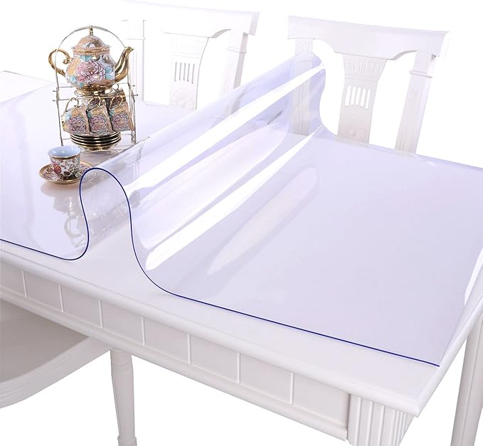 NECAUX Custom 54 x 79 Inch Clear Table Cover Protector, 1.5mm Thick Wood Grain Transparent Table Pad Non-Slip Tablecloth Plastic Protective Pad for Dining Room Table, Conference Table