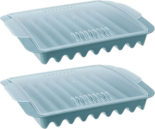 Microwave Bacon Cooker Rack with Plastic Transparent Lid - Crispy & Grease-Free (2 PCS)