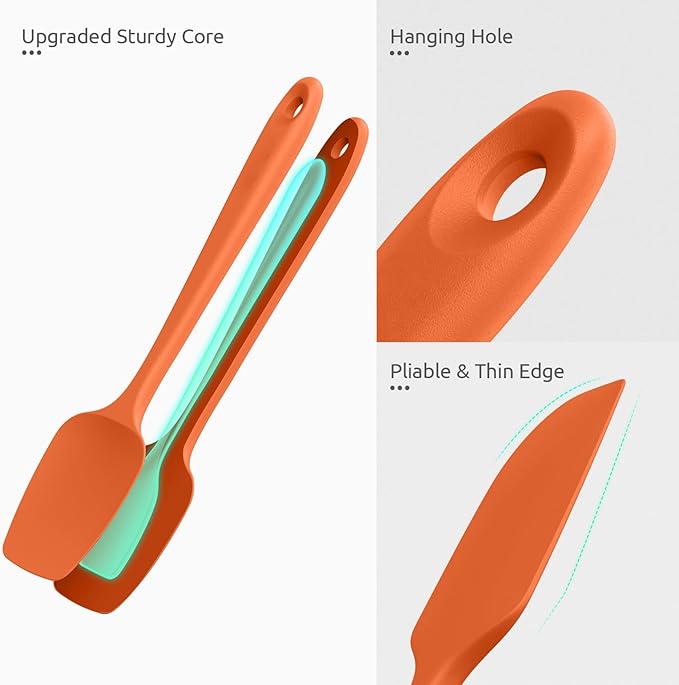 U-Taste 600ºF Heat Resistant Silicone Spatulas: Flexible Food-Grade Silicon Baking Scraper, Kitchen Cooking Mixing Utensils with Upgraded Sturdy Handle Tip for Nonstick Cookware (4-Pc., Orange)