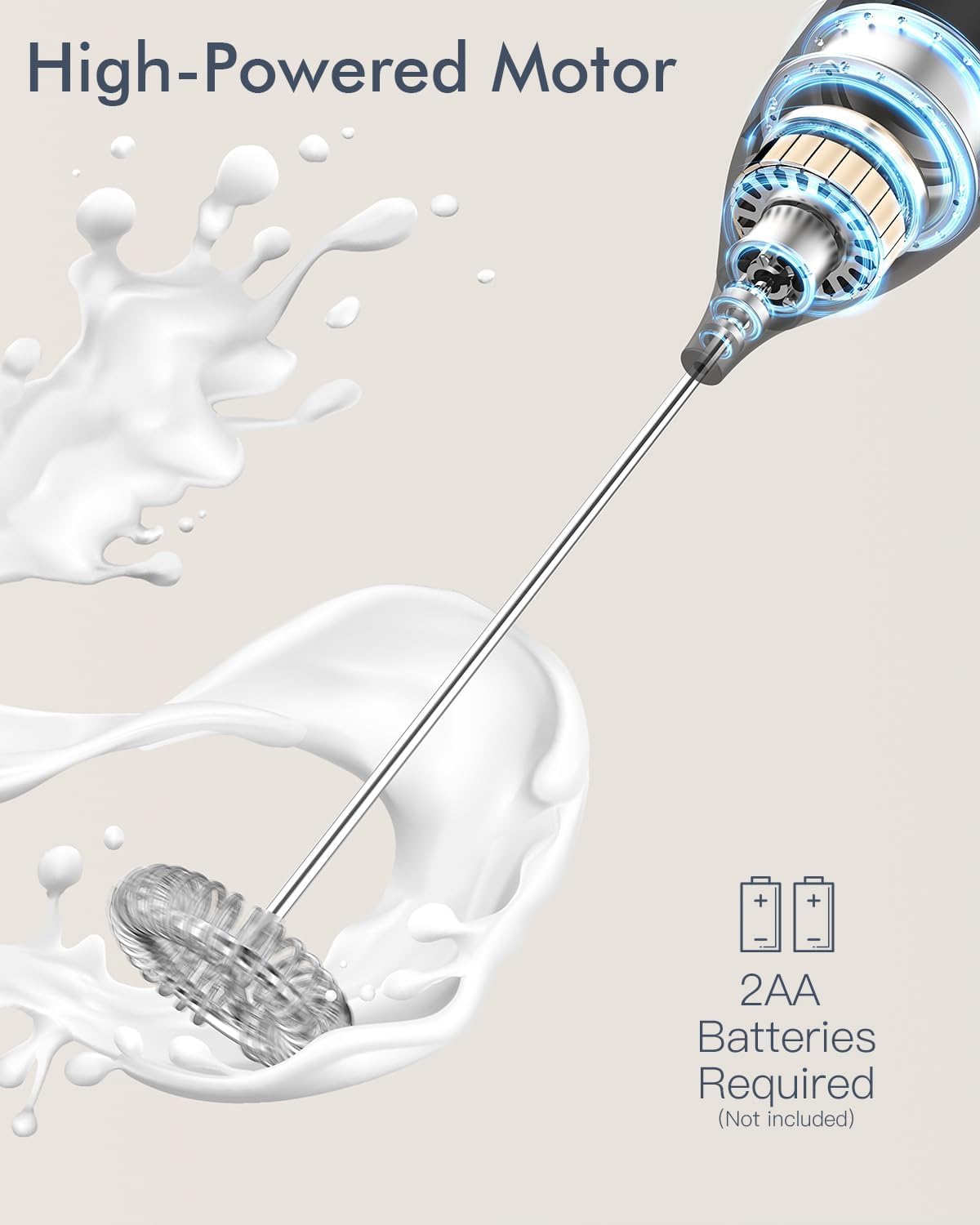 Milk Frother Handheld with Stand, Battery-Operated Electric Foam Maker Frother Wand, Whisk Drink Mixer & Foamer for Coffee, Latte, Matcha, Hot Chocolate