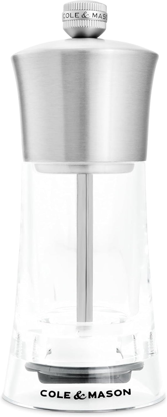 Cole & Mason Bromley Pepper Mill, 6" - Pepper Grinder with Ultra-Sharp Grinding Mechanism - Flavor-Enhancing Pepper Shaker - Refillable Mill with Adjustable Grinding - Acrylic, Pepper Mill