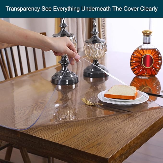 Clear Table Protector Plastic Table Cloths PVC Night Stand Table Cover Mat Office Desk Mat Shelf Surface Protection Crystal Children Painting Cover Pad Transprent Rectangular 23x48 inch