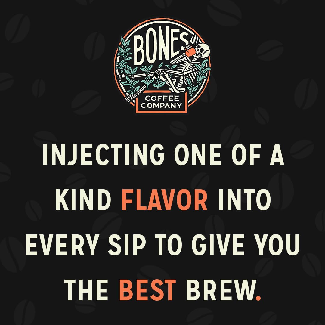 Bones Coffee Company From Dusk Till Donuts Jelly Donuts Flavored Coffee, Medium Roast Low Acid Arabica Beans Compatible with Auto drip and French Press Coffee Maker, 12 Oz Whole Bean