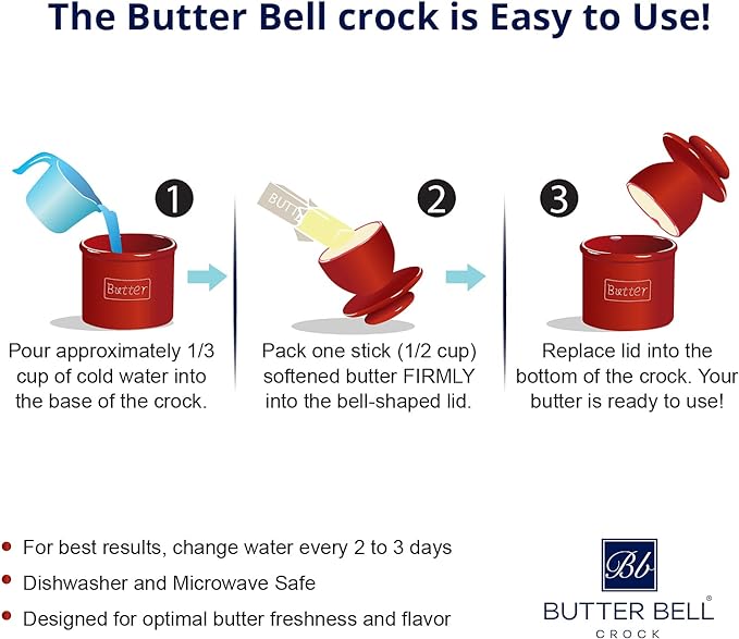 Butter Bell - The Original Butter Bell crock by L Tremain, a Countertop French Ceramic Butter Dish Keeper for Spreadable Butter, Dragon Steel Metallic