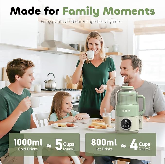 Nut Milk Maker Machine, Soy Milk & Oat Milk Maker with 8 Presets, High-Speed Blender, Auto-Clean, Delay Start, 33oz Almond Milk Maker for Plant-Based & Dairy-Free Beverages, Green