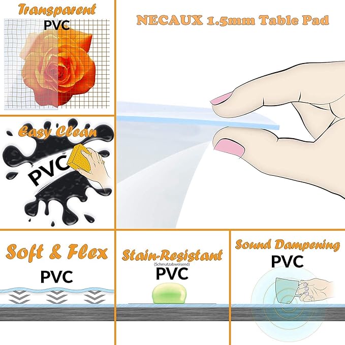 NECAUX Custom 27.6 x 63 Inch Clear Table Cover Protector, 1.5mm Thick Plastic Waterproof Heavy Duty Desk Pad Mat Non-Slip Tablecloth Protector for Coffee Table, Sofa Table, Media Stand, Countertop