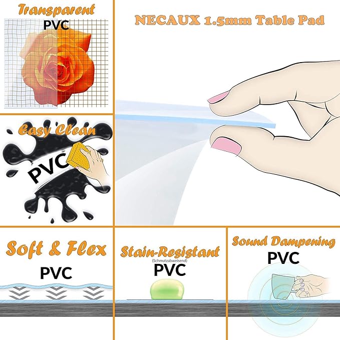 NECAUX Custom Multisize 1.5mm Thick Clear PVC Table Cover Protector - 20 x 39 Inch Rectangular Plastic Table Cover Desk Pad Mat for Office & Computer Desk