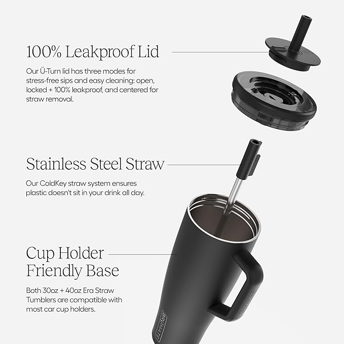 BrüMate Era 40 oz Tumbler with Handle and Straw | 100% Leakproof Insulated Water Bottle Tumbler with Lid and Flexible SoftSip Straw | Made of Stainless Steel | Cup Holder Friendly | 40oz (Mist)