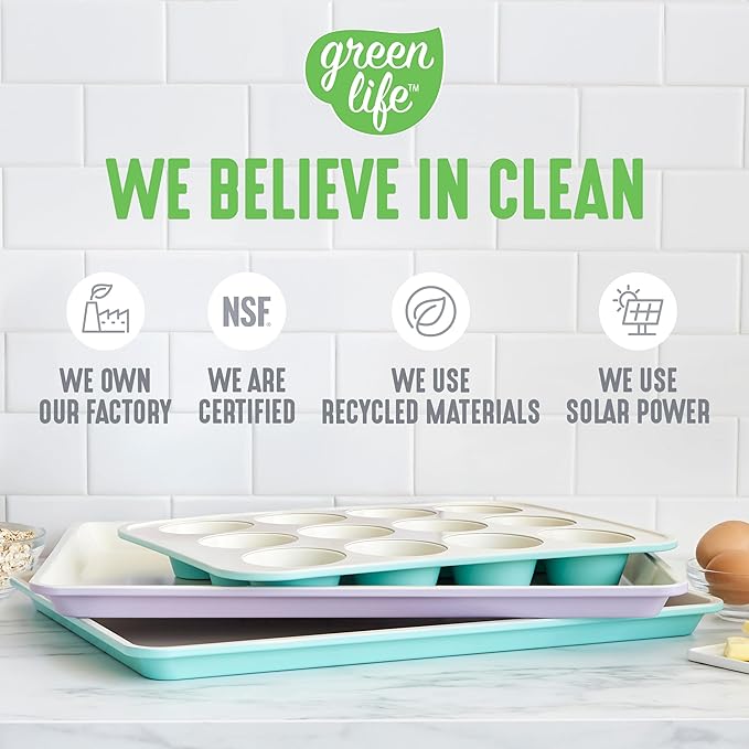 GreenLife Bakeware 18” x 13” Half Cookie Sheet Baking Pan, Non-Toxic PFAS-Free Healthy Ceramic Nonstick, Oven Safe to 450°F, Easy Release, Even Heating, Easy Clean, Gray