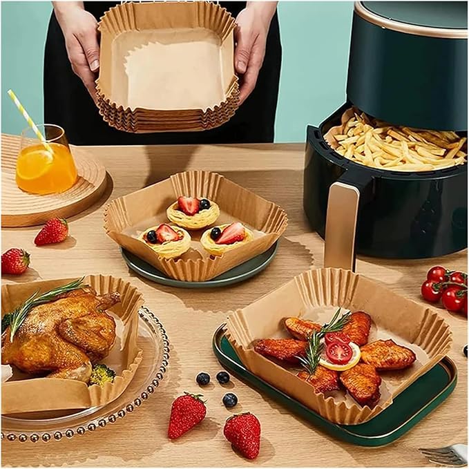 Large Air Fryer Disposable Paper Liners Nonstick 23cm Oven Airfryer Parchment Baking Paper ，Compatible For Ninja，Compatible For COSORI ，Grill Cooking Basket(16cm square,300 Pcs)