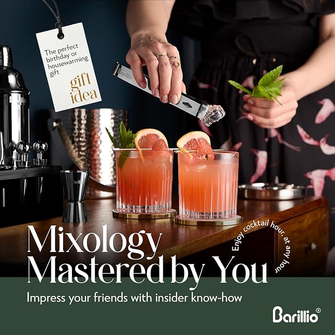 Barillio Black Bartender Kit - Stainless-Steel Cocktail Shaker Set w/Black Bamboo Stand - Mixology Bar Tools w/Drink Shaker, Mixer and Muddler for Cocktails - Home Bar Accessories - 23-Pc Bar Set