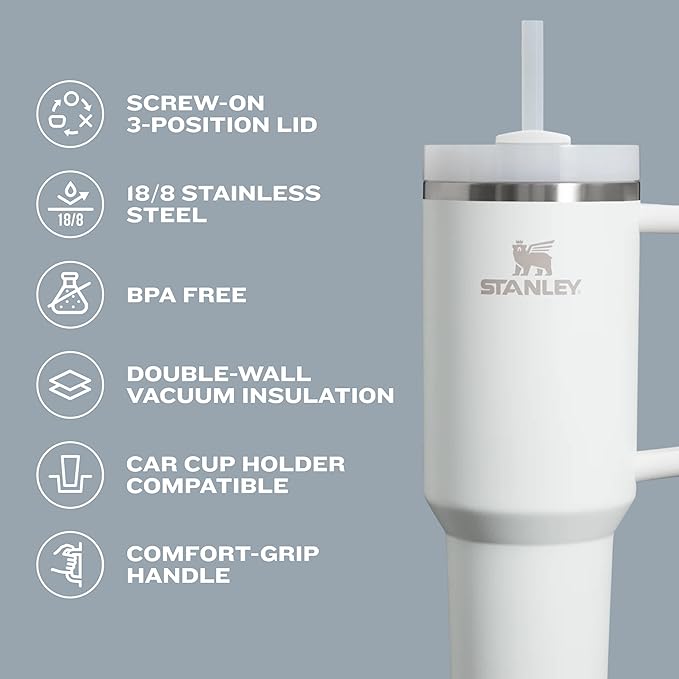 STANLEY Quencher H2.0 Tumbler with Handle and Straw 30 oz | Flowstate 3-Position Lid | Cup Holder Compatible for Travel | Insulated Stainless Steel Cup | BPA-Free | Stone