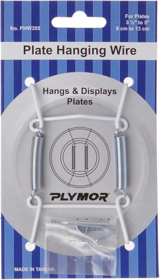 Plymor White Vinyl Finish Wall Mountable Plate Hanger, 3.125" H x 1.75" W x 0.5" D (For Plates 3.5" - 5")