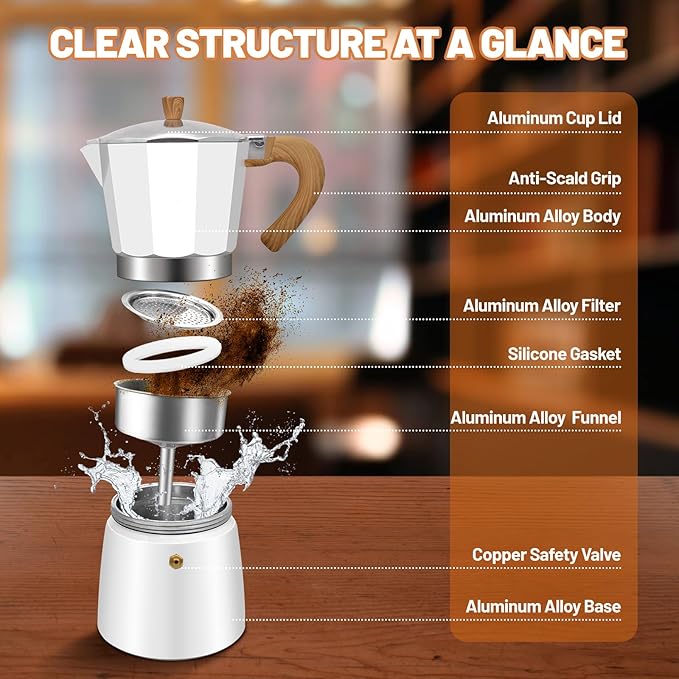 3 Cup Aluminum Espresso Stovetop Moka Pot Express Coffee Maker Percolator Italian Classic Mocha Coffee Machine for Italian and Cuban Cafe Brewing for Home & Camping 150ml 5oz