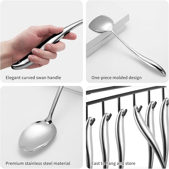 304 Stainlss Steel Kitchen Utensils Set, 11 Pcs Long Metal Cooking Utensil Gadgets Tools Set with Spatula, Spoon, Ladle, Skimmer, Turner, Pasta Server, Tongs(Mirror Polished, Dishwasher Safe)
