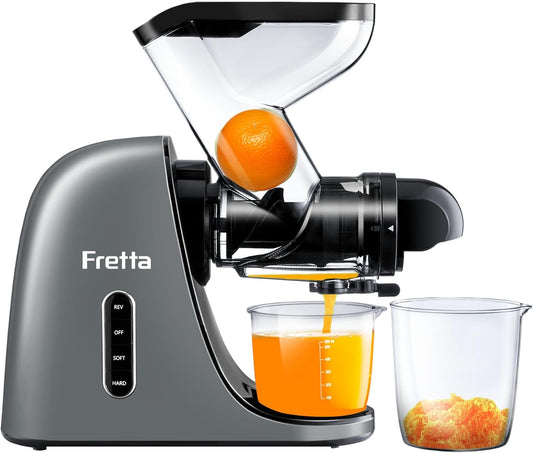 Cold Press Juicer,Juicer Machines Vegetable and Fruit with 3'' Feeding Chute, Masticating Slow Juicer Extractor, Easy to Clean,2 Speed, BPA-Free, 200W (Cool Grey)