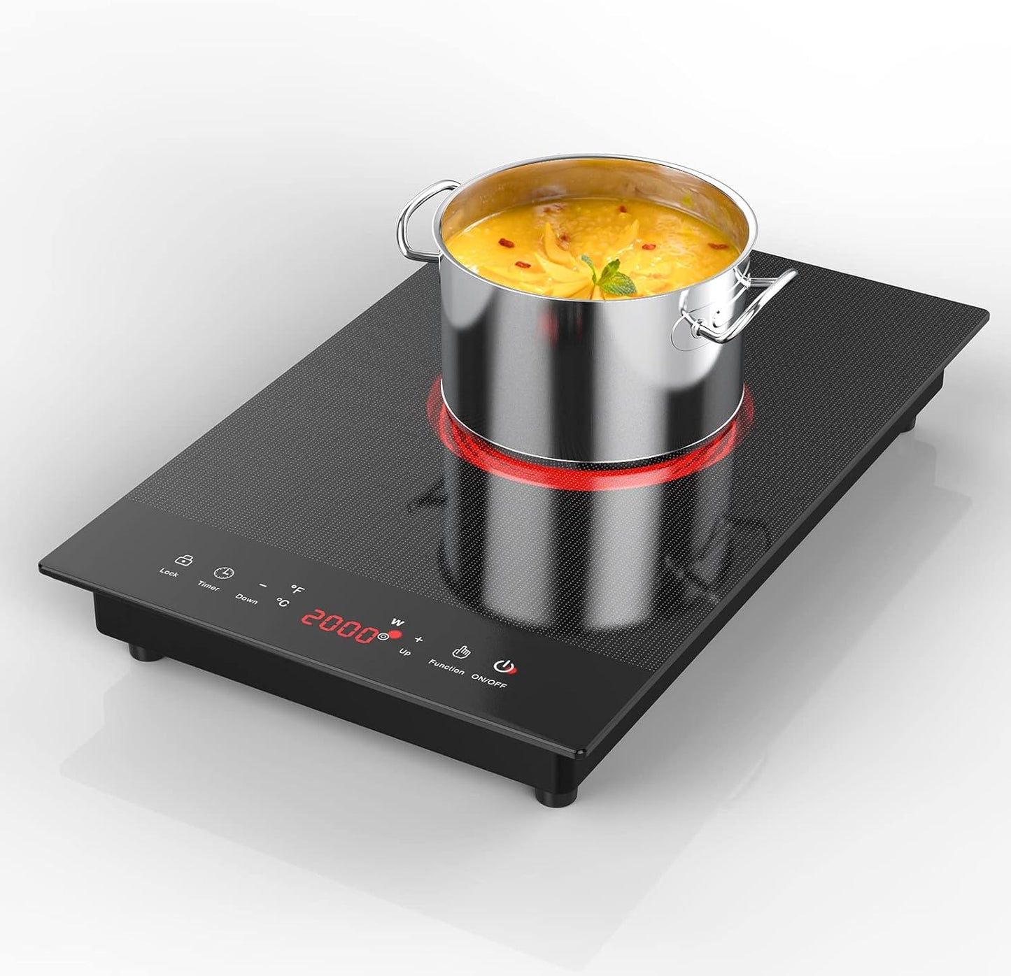 Portable Electric Hot Plate, 2 Burner Cooktop 110V/120V Plug-in, Infrared Stove Top for Cooking, LED Touch Control, Timer & Safety Lock for RV, Dorm, Apartment (Electric Cooktop 12 Inch)