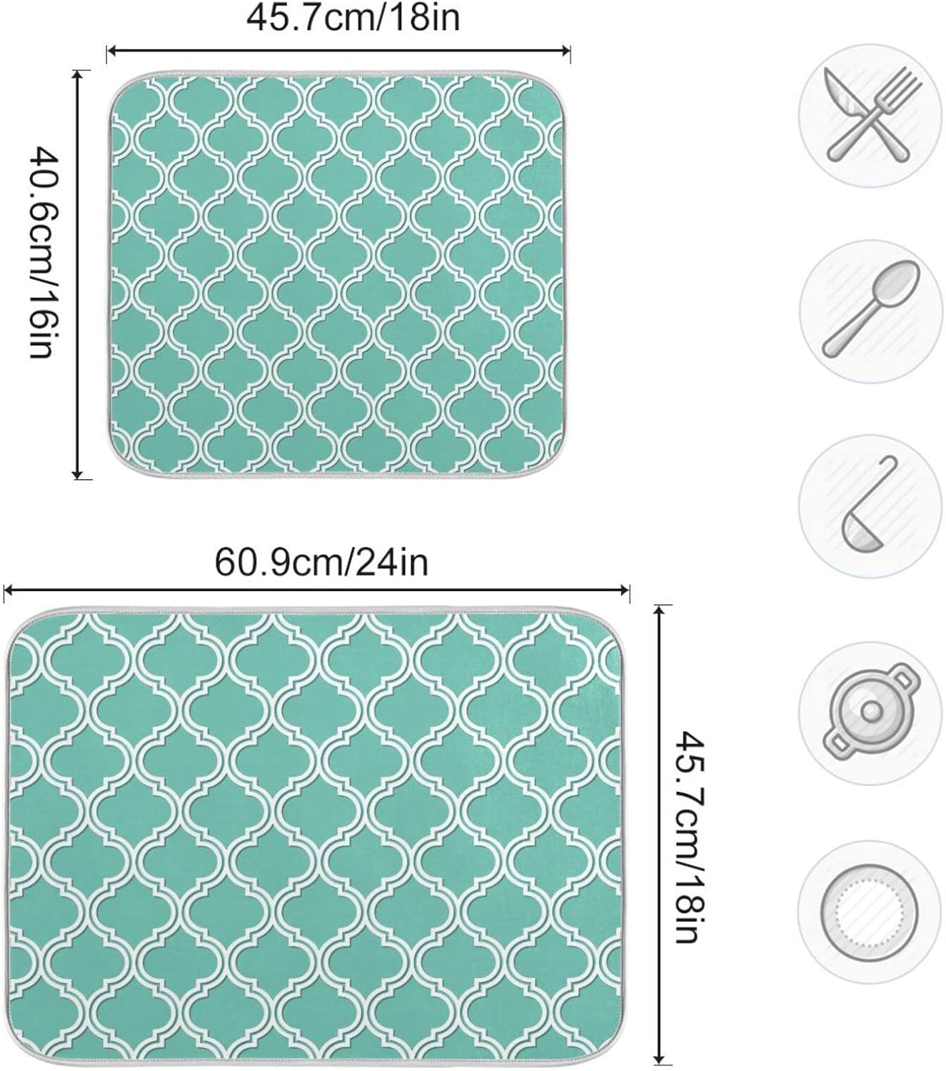 Super Absorbent Dish Drying Mat, Microfiber Fast-Drying Dish Mat, 24" x 18", Kitchen Dish Drying Pad, Seamless Moroccan Pattern