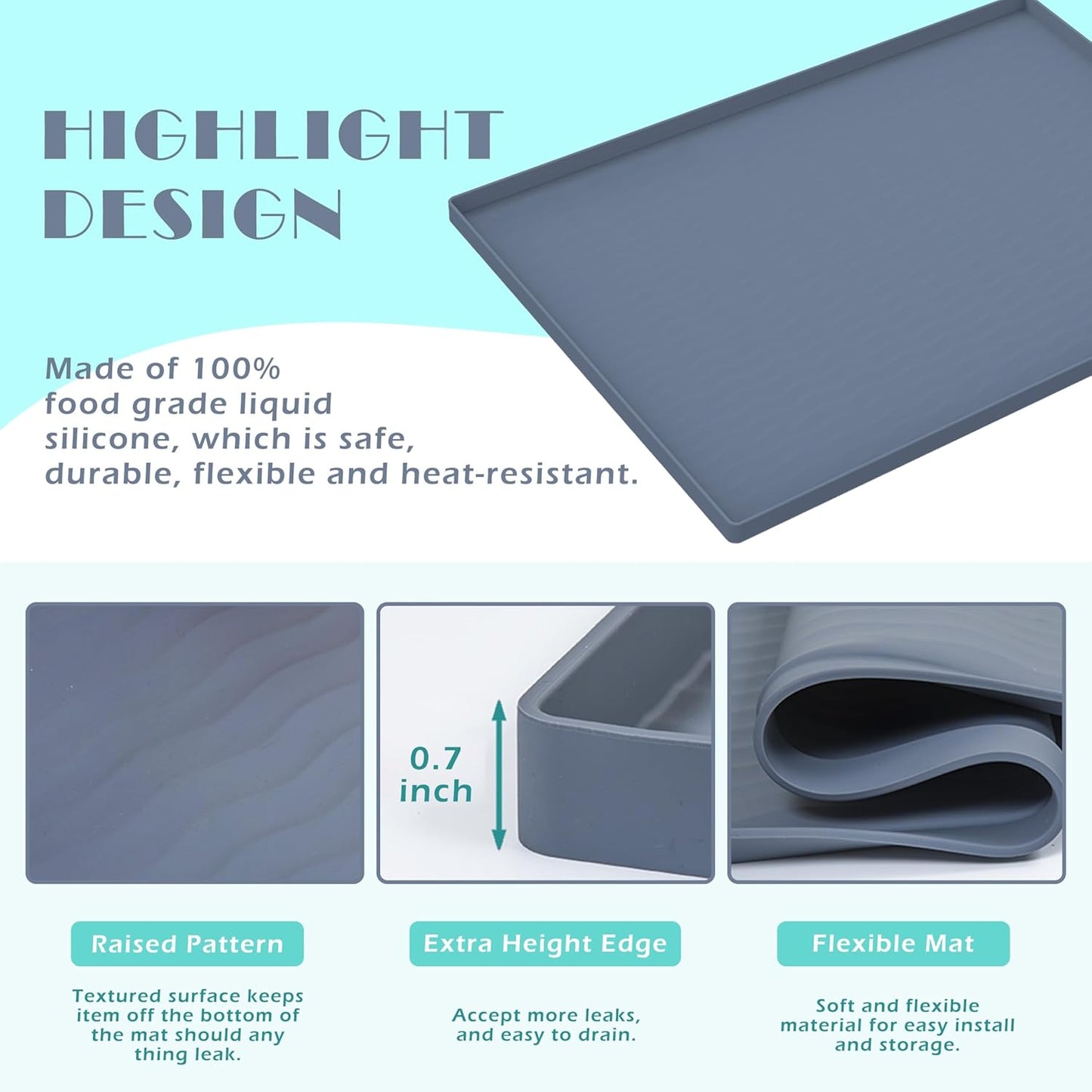 URMONA Waterproof Silicone Under Sink Mat 28'' x 19'' Shelf Liner for Kitchen and Bathroom, Cabinet and Counter Protector, Storage and Organizers, Litter Mat, Pet Cat Puppy Essentials(Dark Grey)