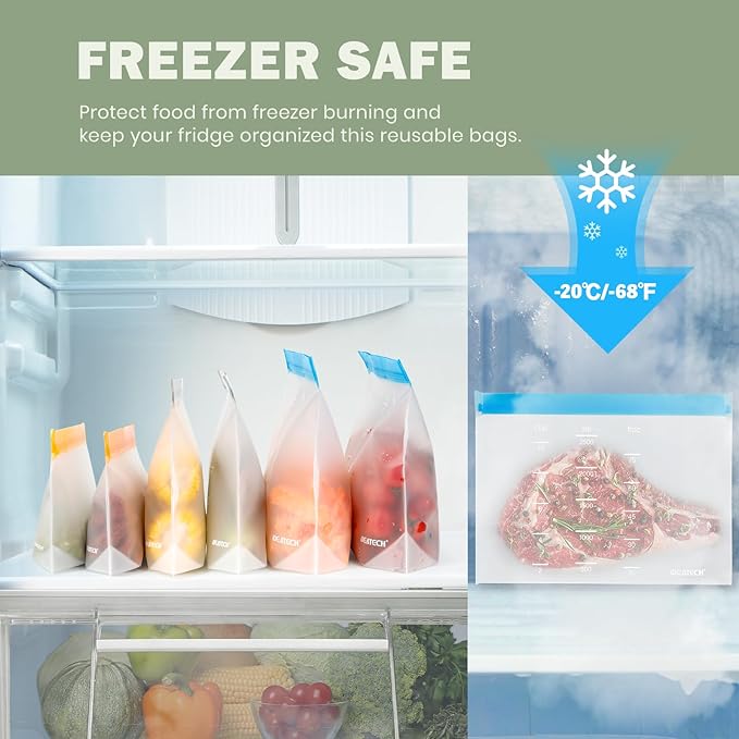 Dishwasher Safe Reusable Storage Bags Stand Up - BPA Free Reusable Sandwich Bags - Leakproof Gallon Freezer Bags, Silicone Food Storage Bags - Multicolor 4 Gallon + 6 Sandwich + 4 Snack Bags
