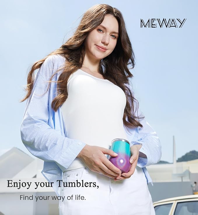 MEWAY Durable 12oz Stainless Steel Wine Tumbler with Lid and straw - Vacuum Insulated Coffee and Wine Cup for Travel, Parties, and Outdoor Events(Navy,1)