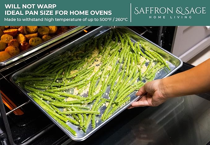 Commercial Quality Cookie Sheet and Rack - Aluminum Half Sheet Baking Pan and Stainless Steel Cooling Rack Set 13x18 Rust & Warp Resistant, Heavy Duty