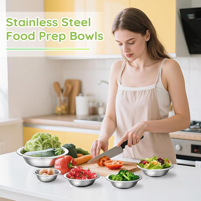 304(18/8) Stainless Steel Mixing Bowls for Kitchen, 2 Pack 5.5" Small Metal Mixing Cooking Bowls Set Stackable for Baking Serving Cooking Food Prep Storage Dishwasher Safe Lightweight