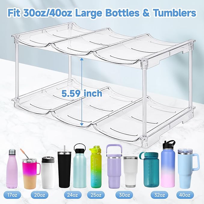 Stackable Water Bottle Organizer for Stanley 40 oz Tumbler, Water Bottle Holder for Cabinet, Pantry Kitchen Organizers and Storage for Stanley Cup Accessories, Tumbler Organizer and Wine Rack, 3Pack