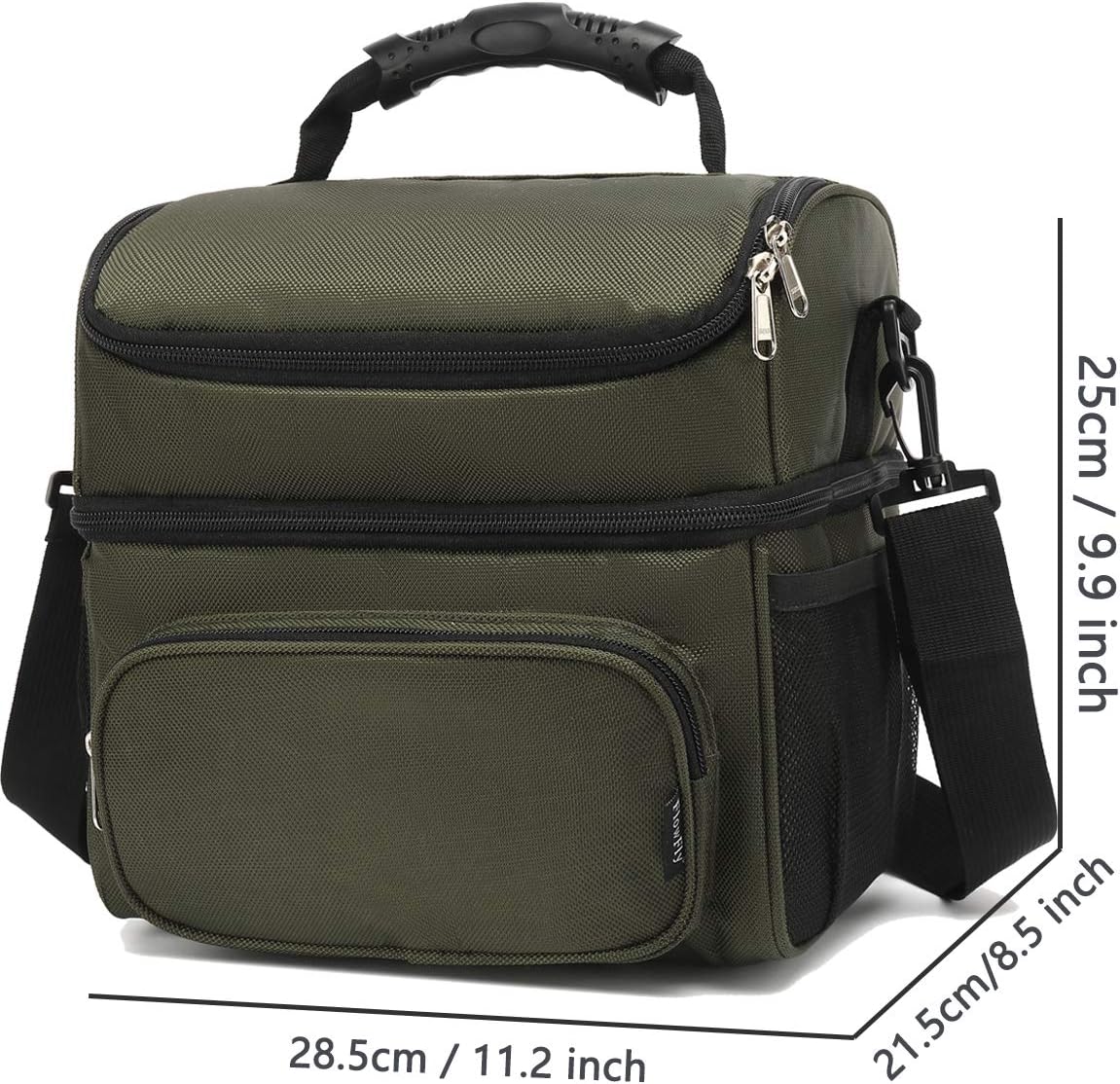 FlowFly Double Layer Cooler Insulated Lunch Bag Adult Lunch Box Large Tote Bag for Men, Women, With Adjustable Strap,Front Pocket and Dual Large Mesh Side Pockets